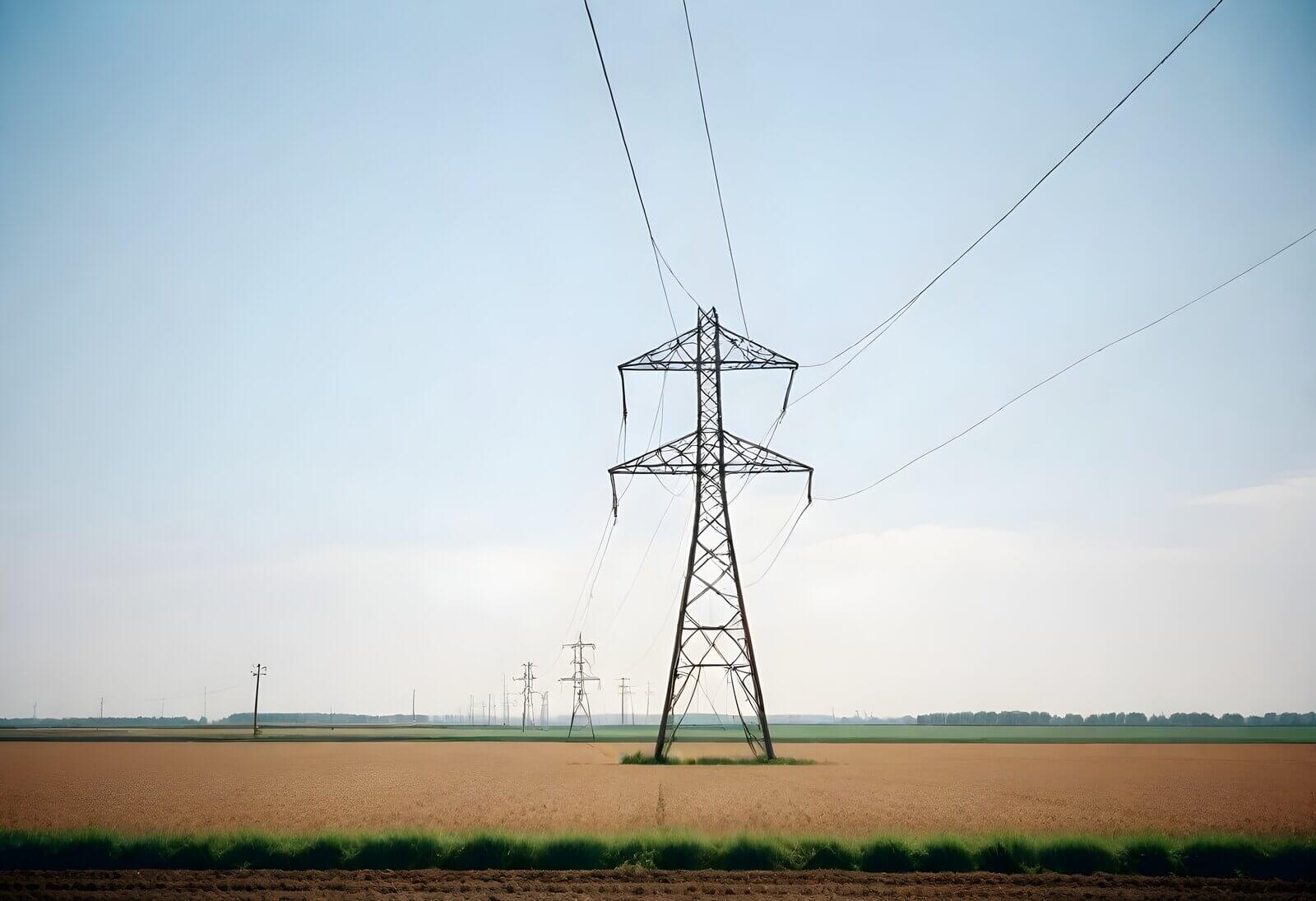Słup energetyczny wysokiego napięcia na gruncie rolnym