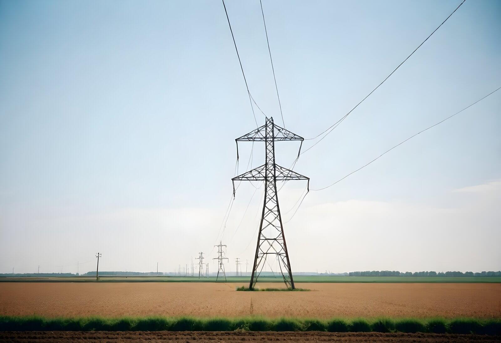 Słup energetyczny wysokiego napięcia na gruncie rolnym